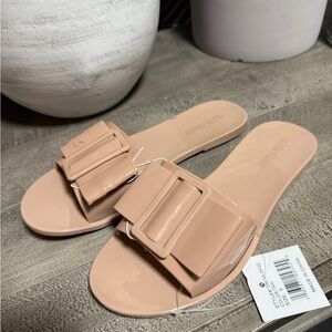 Olivia Miller Tan Jelly Slide Sandal with Bow buckle Size 8 1/2, 9
